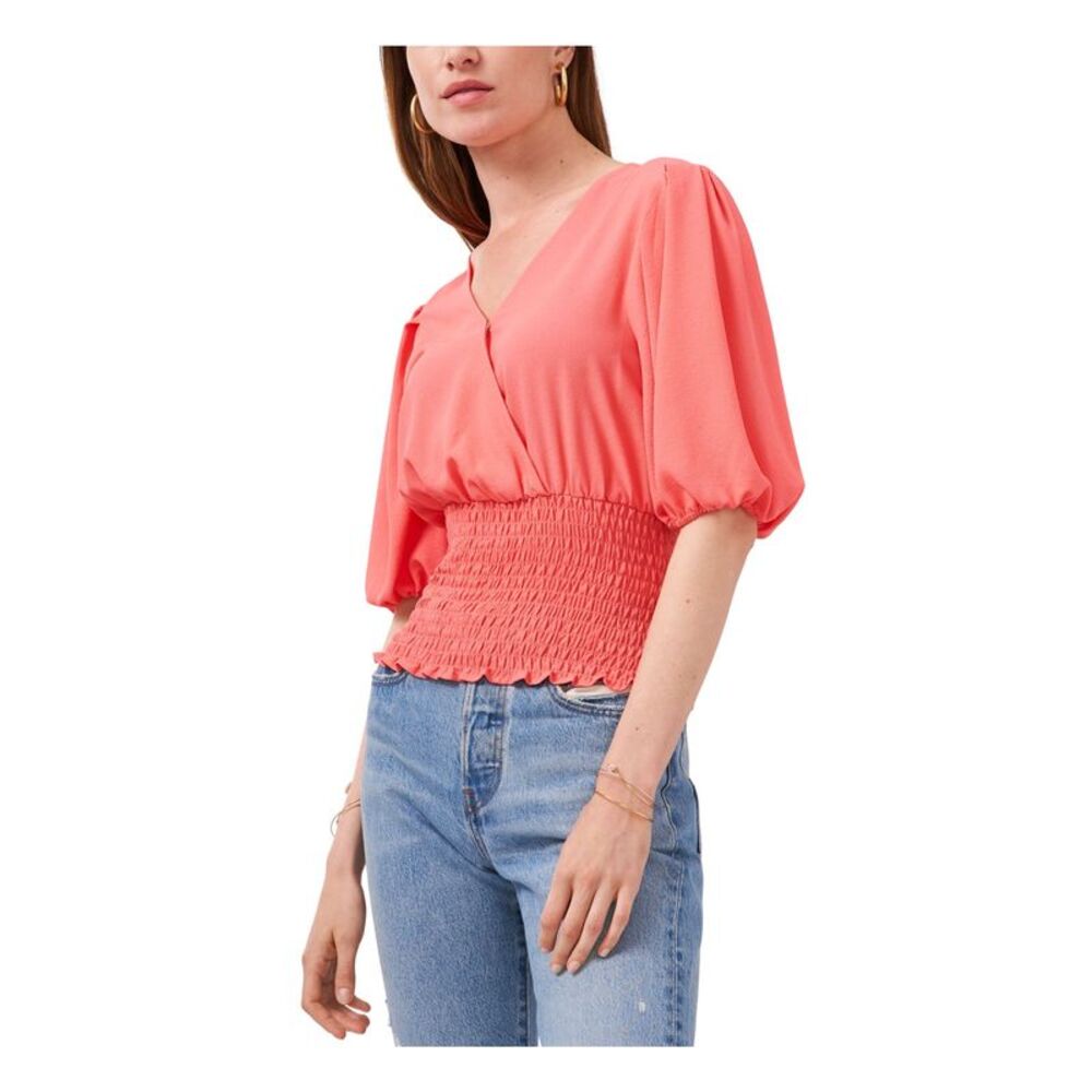 1. STATE Womens Coral Stretch Elbow Puff-sleeve Surplice Neckline Top XXS - Picture 3 of 4